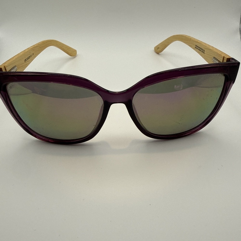 Piranha #75873 Sunglasses Genuine Bamboo Arms Mauve Plum Mirror Lense & case